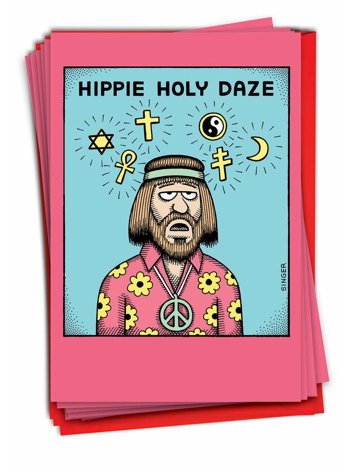 Box of 12 Christmas Card - Hippie Holy Daze for wholesale by NobleWorks