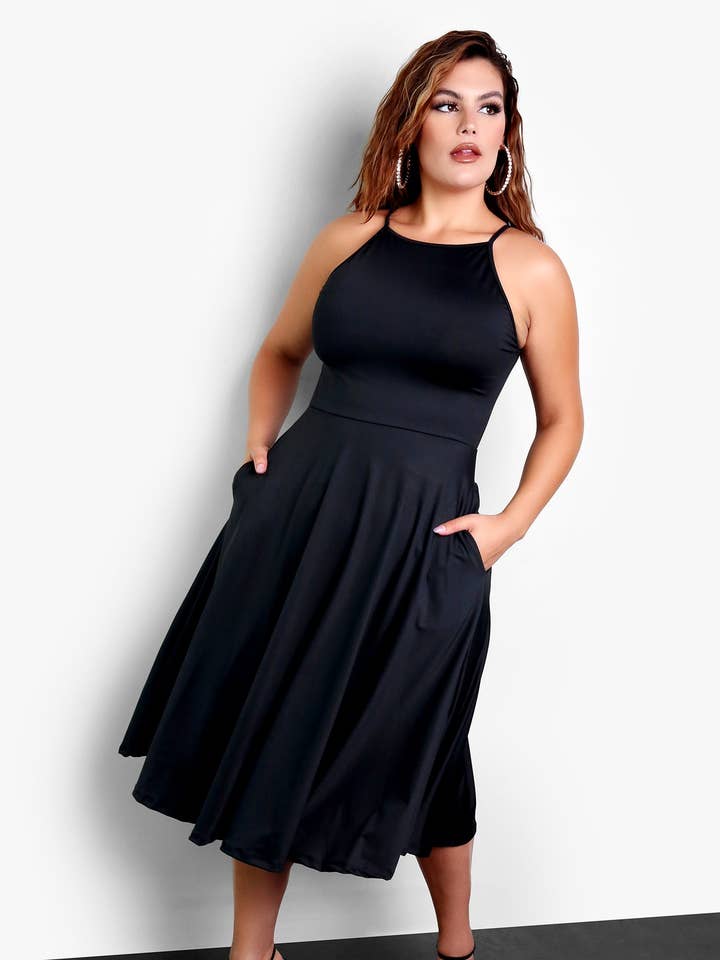 All In High Neck Midi Dress w. Pockets for wholesale by REBDOLLS