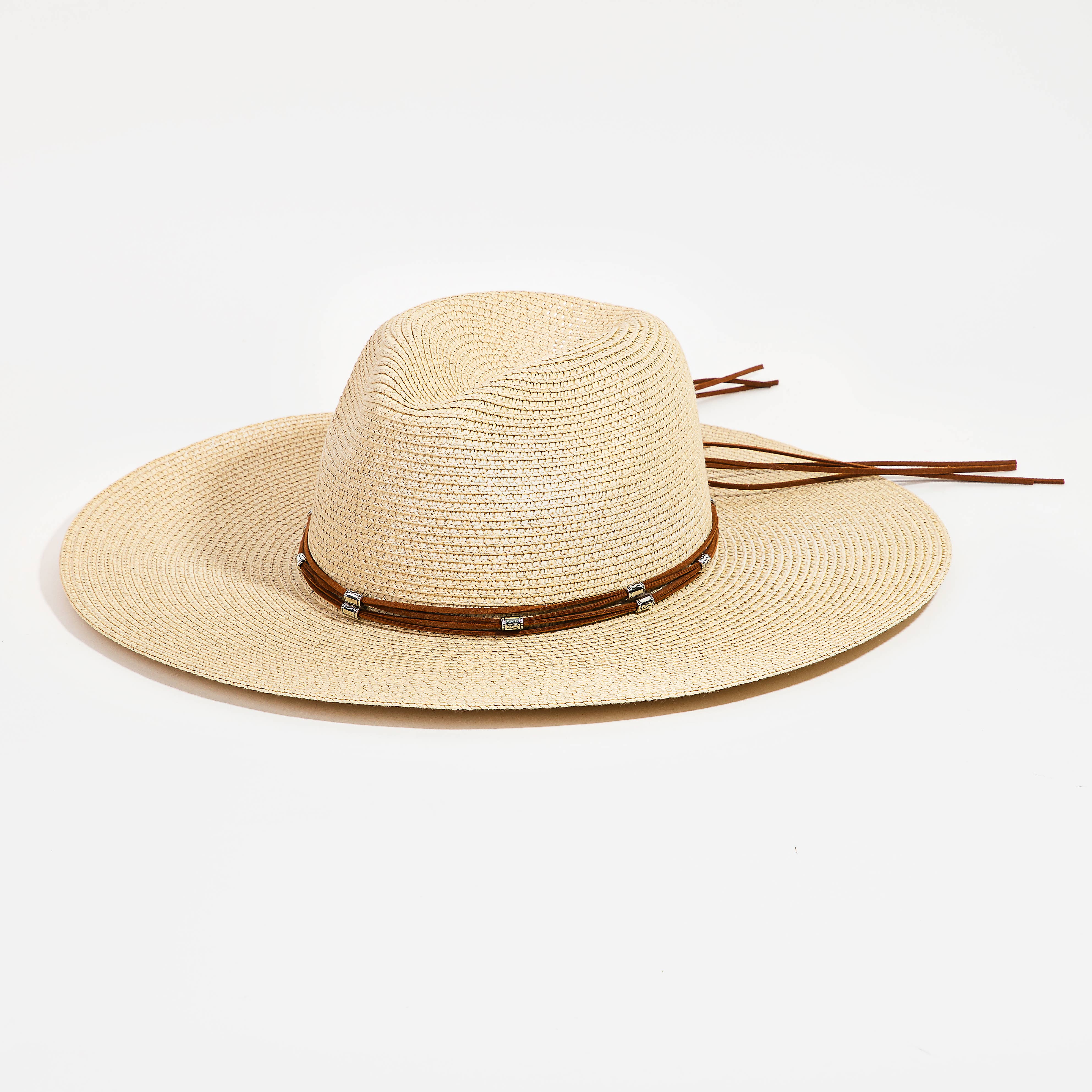 Collections by Fame Accessories - Wholesale Straw Hat - Women's - Beaded Leather Band Straw Hat5