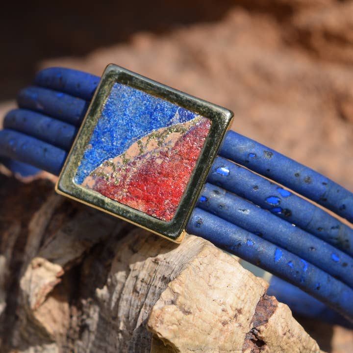 Blå kork armbånd for engroshandel hos Cork Tree Designs