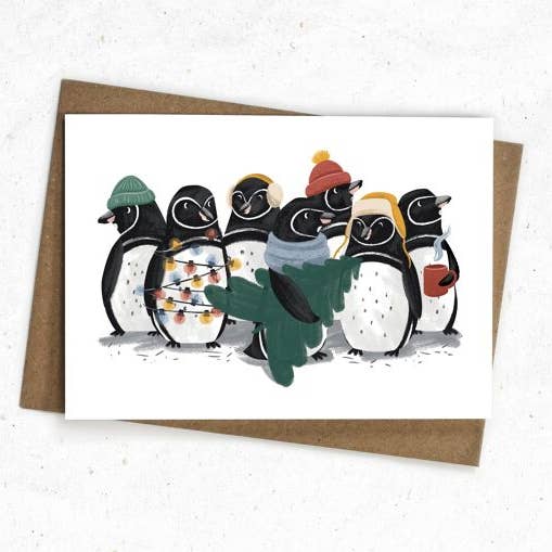 Carte de vœux de Noël pour la famille des pingouins pour la vente par VIERUNDFÜNFZIG