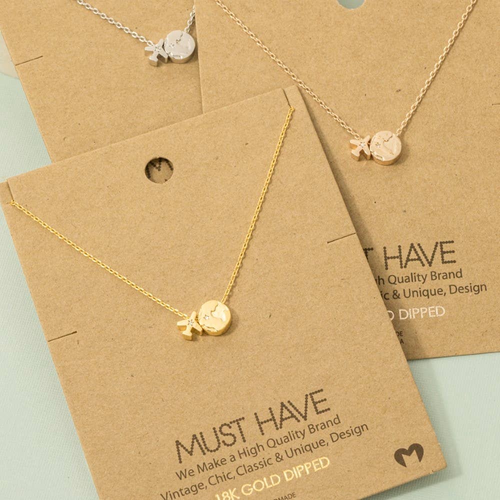 Fame Accessories - Wholesale Pendant/Charm Necklace - Gold Dipped Airplane Map Pendant Necklace0