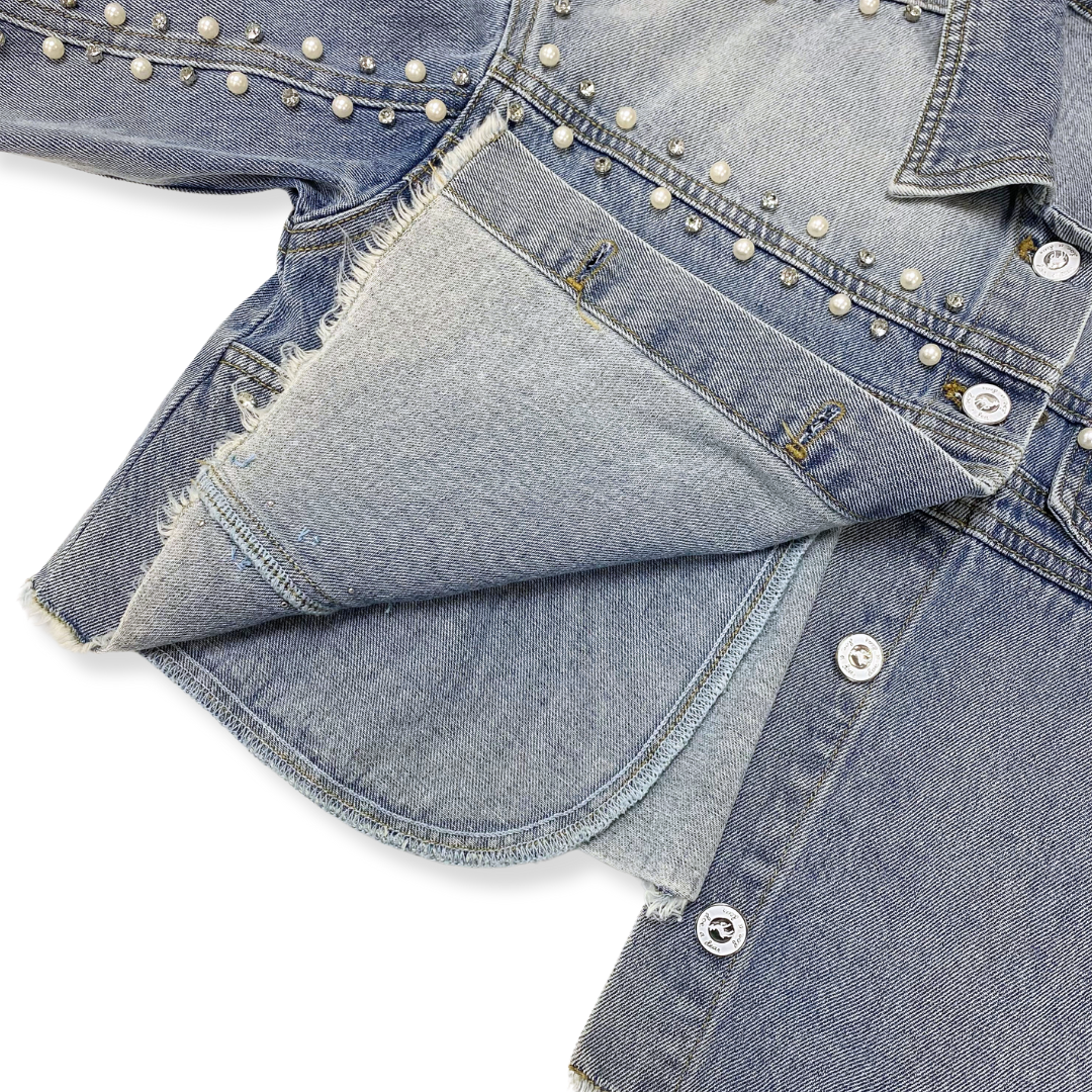 DENIM 17153 Lichtgewassen Versierde Spijkerjas met Strik voor groothandel op Faire2