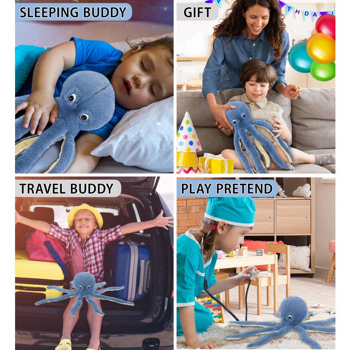 Cota Global - Wholesale Stuffed/Plush Toy - Kids & Baby - Super-Soft Plush - Blue Octopus 15"3