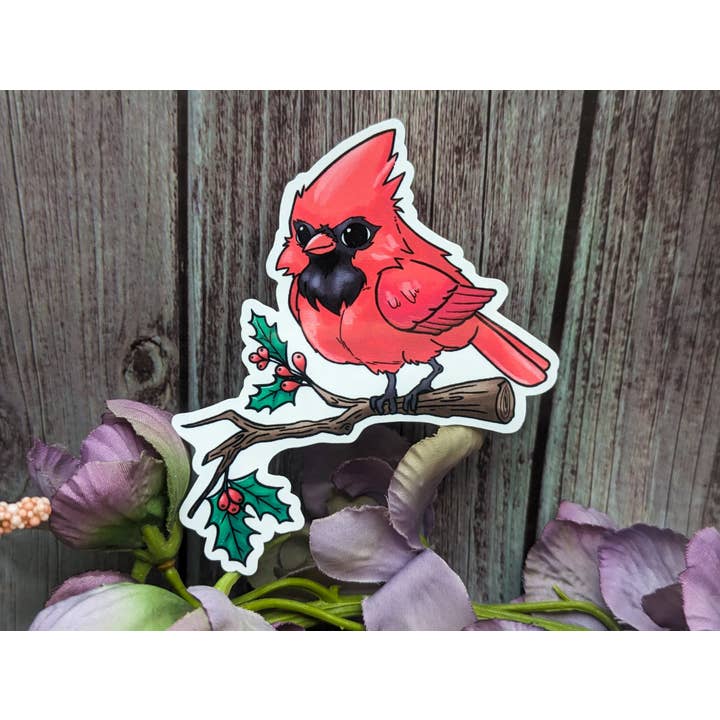 Autocollant Nature Cardinal d'Hiver & Noël pour la vente par Witchbriar Cottage