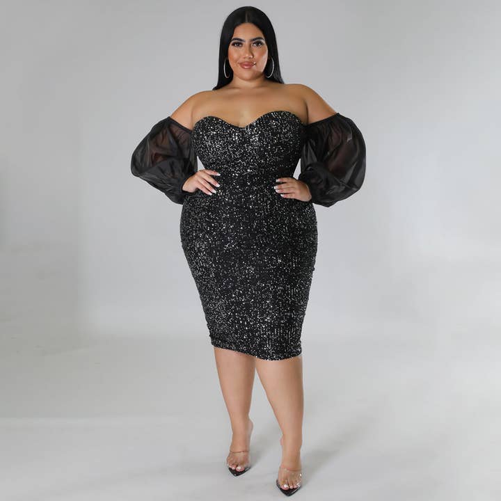 Robe moulante sexy à sequins avec maille transparente pour la vente par DREAM VERA APPAREL