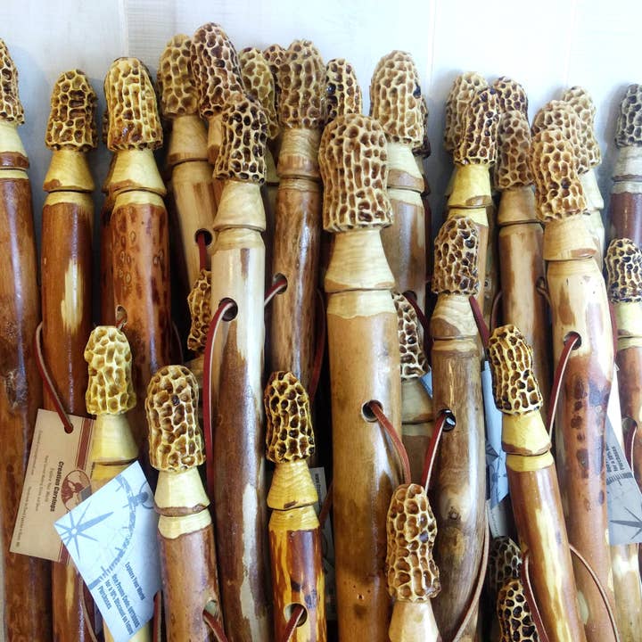Creation Carvings LLC - Wholesale Sporting Accessories - Morel Mushroom Carving, Walking Stick, Functional Art, Hand Carved Mushroom Hunting, Hiking Stick 60"4