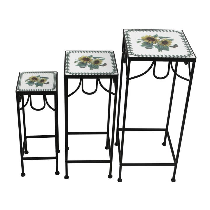 Zaer Ltd. International - Wholesale Plant Pot Stand - "Marisol" Square Iron Mosaic Plant Stands- 3 Assorted5