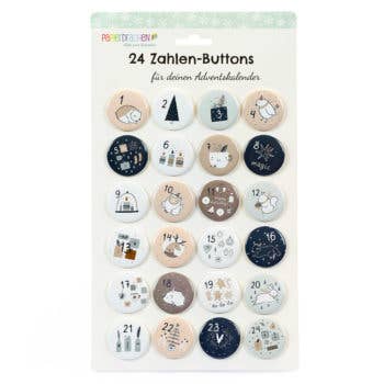 24 advent calendar numbers on 35mm buttons for wholesale by Papierdrachen