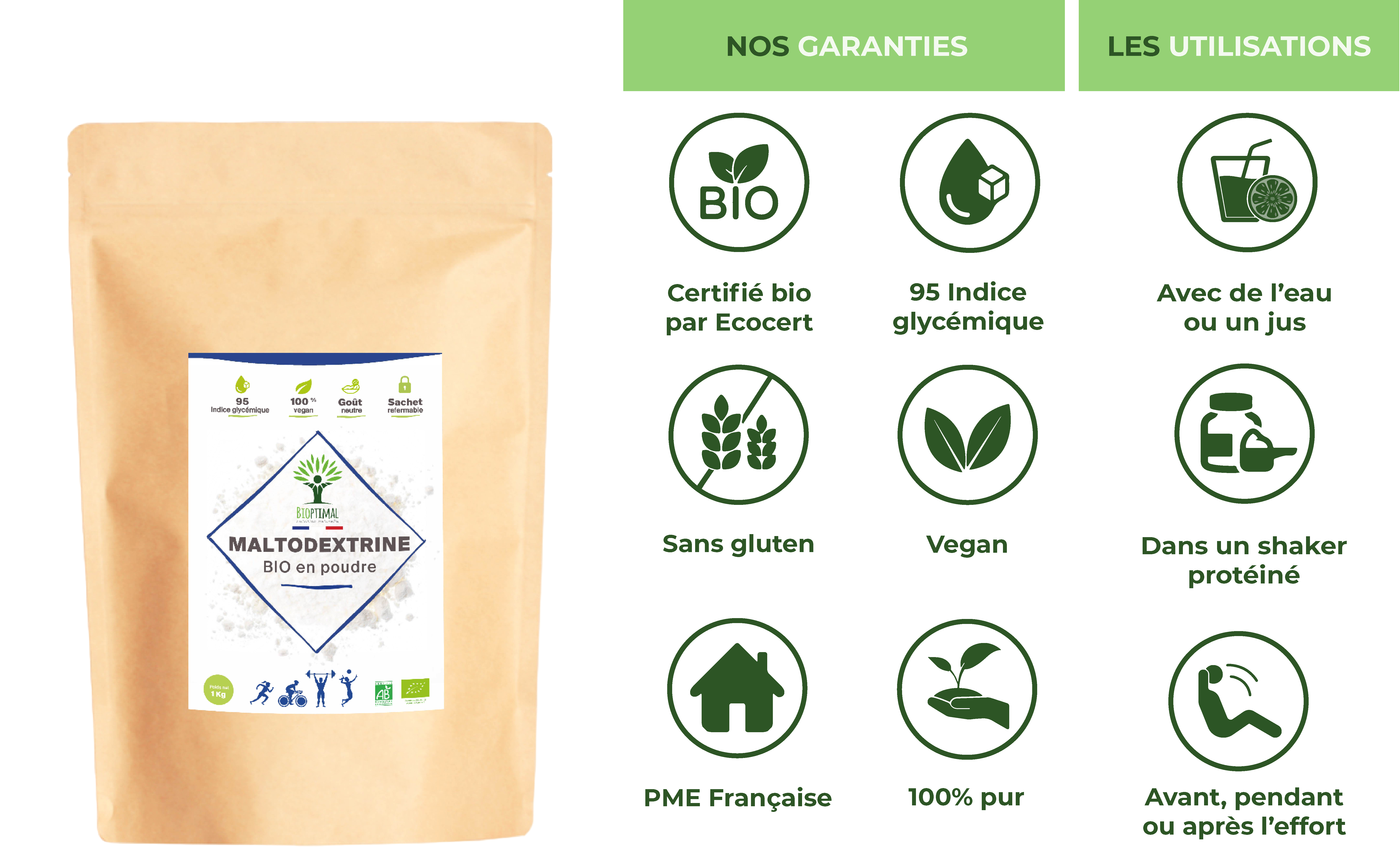 Bioptimal - Vente Poudres protéinées/superaliments - Maltodextrine Bio en Poudre Vegan Conditionné en France7