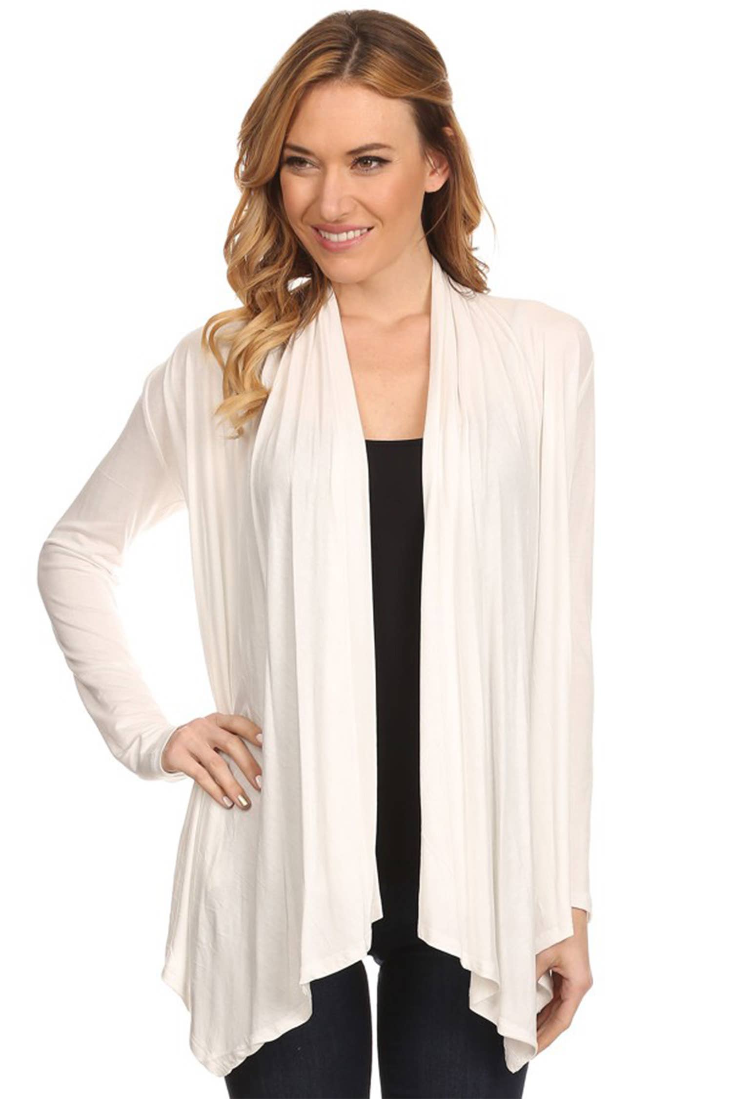 MOA COLLECTION - Wholesale Cardigan - Women's - Women's Casual Solid Long Sleeve Open Front Draped Cardigan14