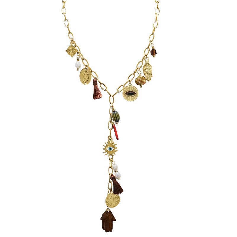 AMORINO SRL - Wholesale Y-Neck/Lariat Necklace - Y NECKLACE WITH HAND OF FATIMA CHARMS - YNK24168B8370