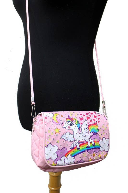 Cap Zone – wholesale Crossbody bag – kids – Unicorn Printed With Silver Glitter Crossbody2