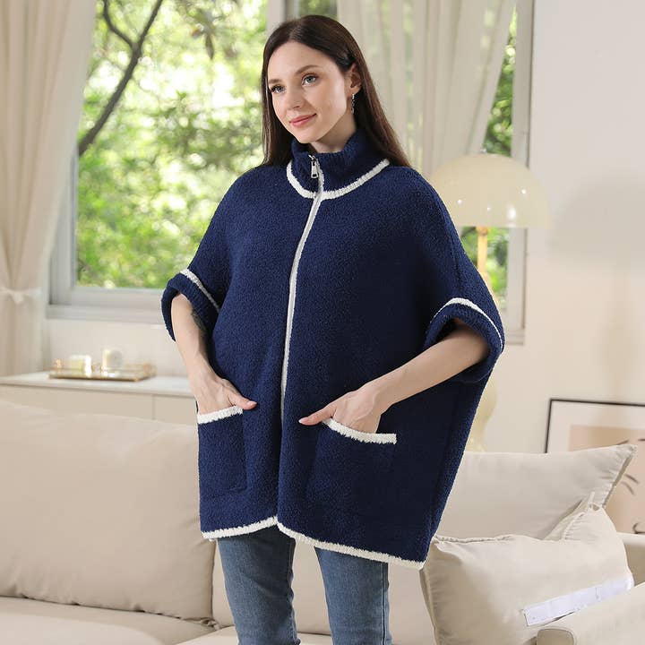 Fashion City - Wholesale Outerwear Poncho - Women's - Solid Zipper Jacket with Outlined Edges37