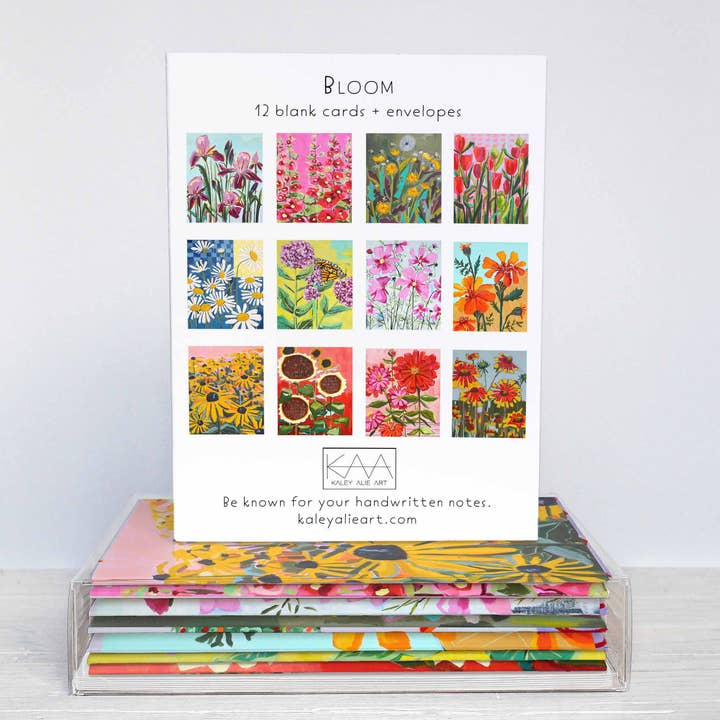 Bloom Assorted Greeting Card Box of 12 for wholesale by Kaley Alie Art