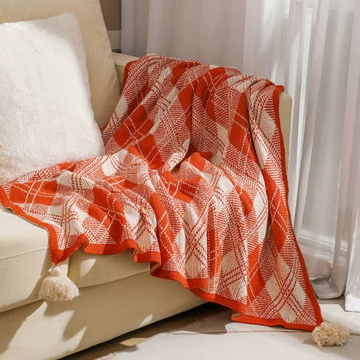 Fennco Styles – wholesale Throw blanket – Persimmon Fall Geometric Plaid Throw Blanket0
