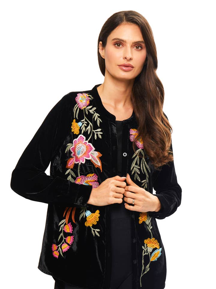 A212 - Velvet Multi Color Button Down Top for wholesale by Adore