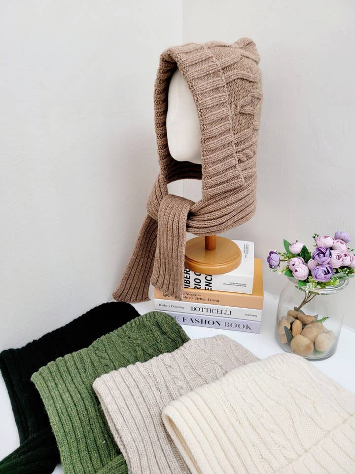 Chunky Knit Merino Wool Women's Hooded Balaclava for wholesale by Comfortarians