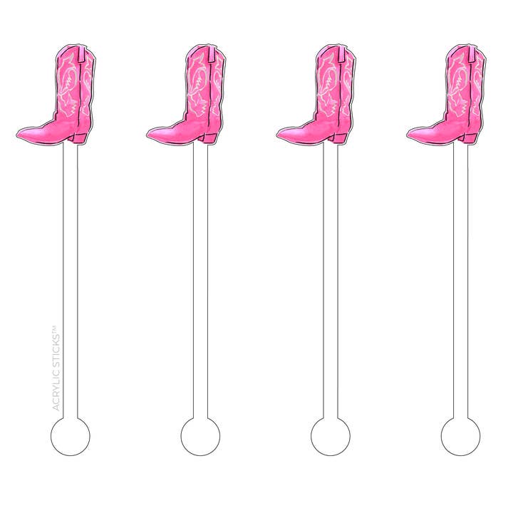 PRETTY IN PINK COWGIRL BOOT ACRYLIC STIR STICKS for wholesale by XO ACRYLICS | ACRYLIC STICKS