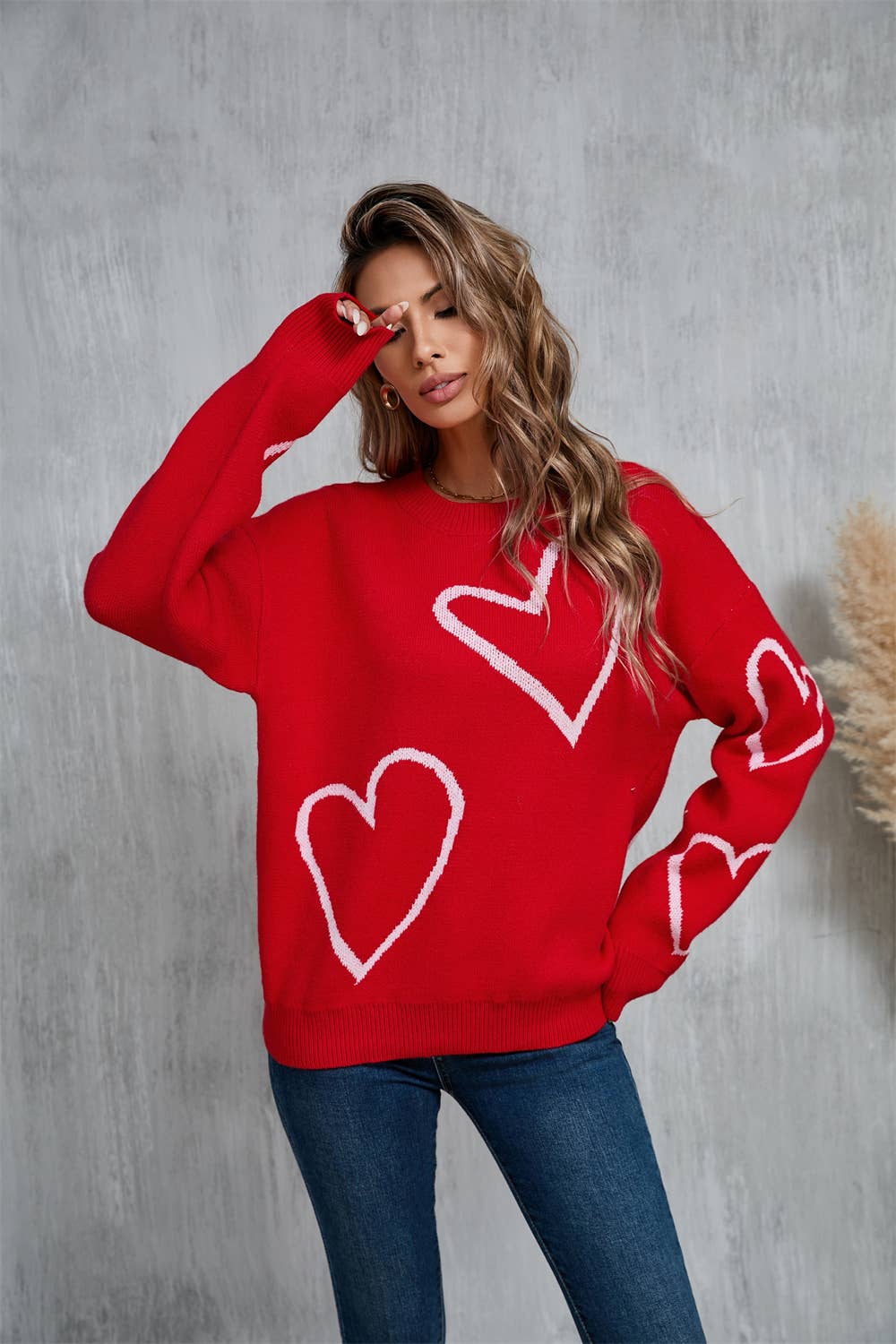 Lily Clothing - Vente Pull en maille – femme - Pull à cœur contrasté de couleur pour la Saint-Valentin11