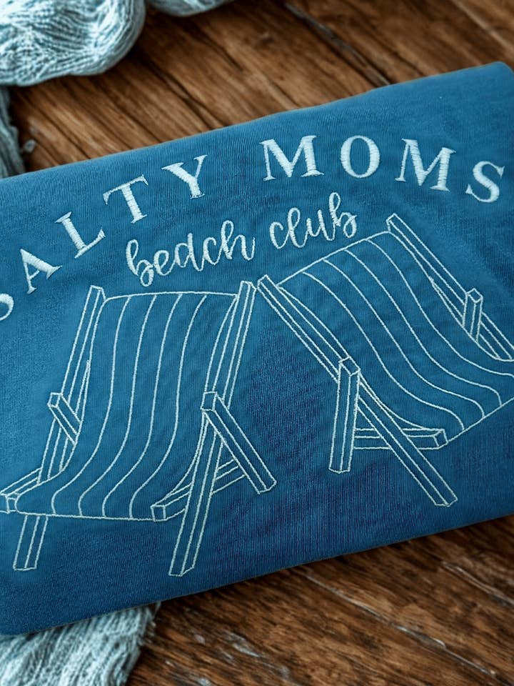 Salty Moms Beach Club T-shirt for wholesale by Embroidered Edge