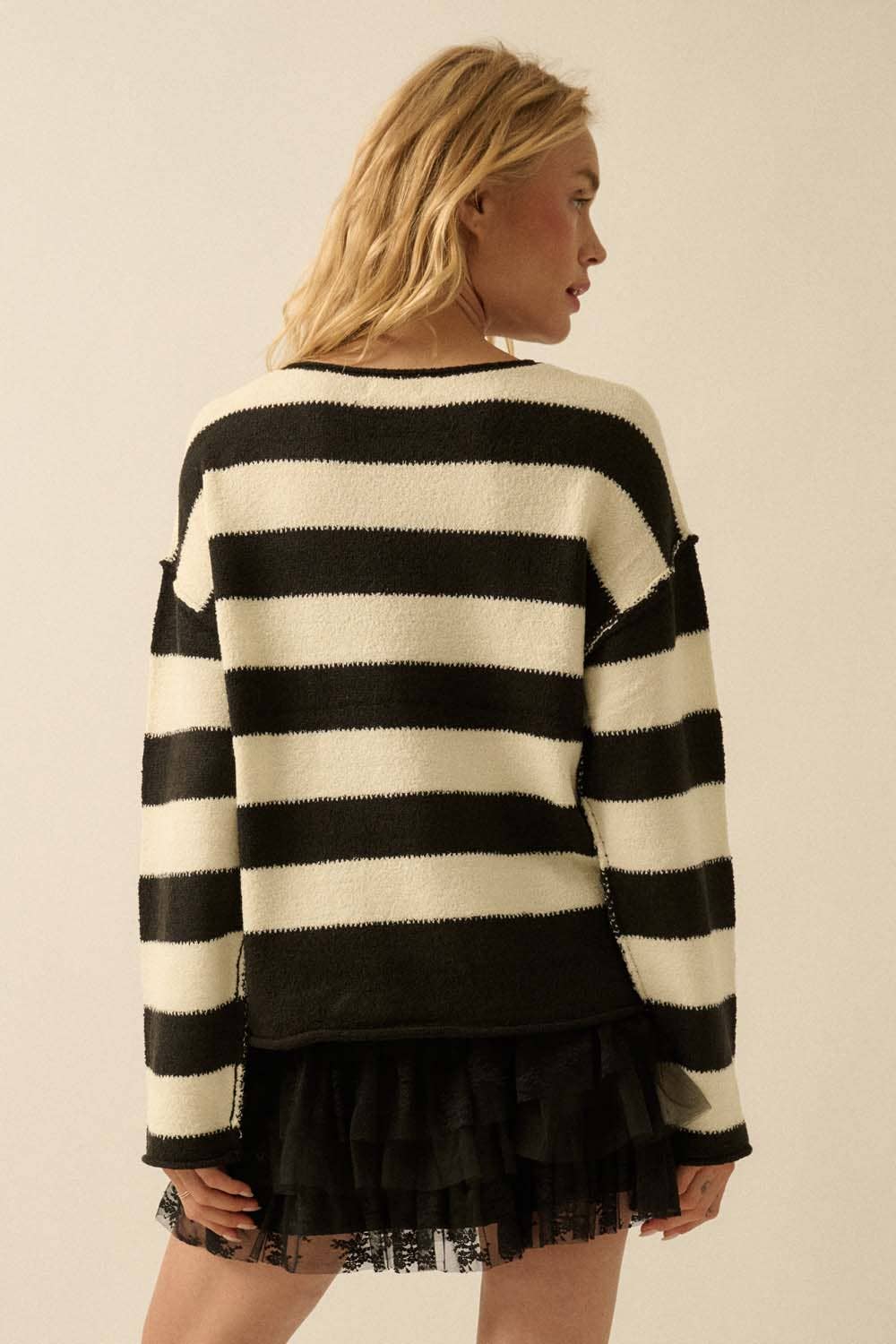 Promesa USA - Wholesale Knit Sweater - Women's - Textured Striped Knit Rolled-Edge Sweater11