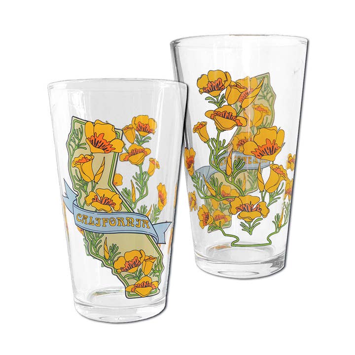 SF Mercantile - Wholesale Beer Glass/Mug - California State w/ Poppies Pint Glass 20230