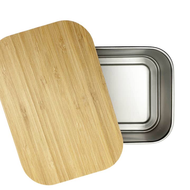 Bamboo lid for stainless steel lunchbox for wholesale by Smikkels