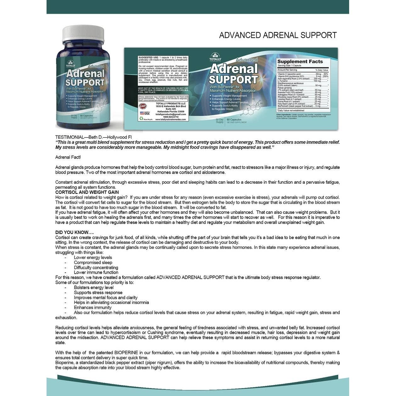 Totally Products - Wholesale Oral Supplement/Vitamin - Advanced Adrenal Support (60 capsules)2