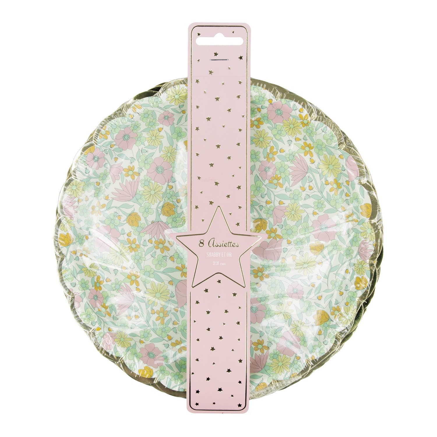 Tim&Puce Factory - Vendita all'ingrosso Piatti monouso - 8 PIATTI SMERLATI IN STILE SHABBY E DORATO, 23 CM1