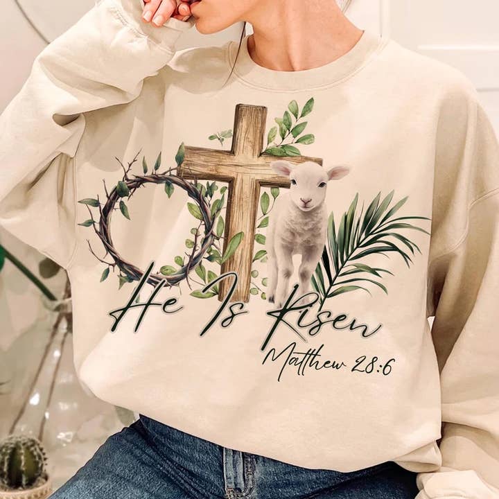 He is risen easter sweatshirt for wholesale by StricklandDesignCo
