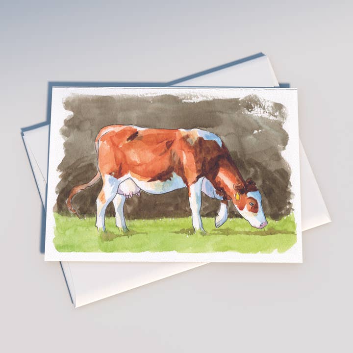 Watercolor Cow Greeting Card – A7 Felt Finish Paper for wholesale by Tiday Art