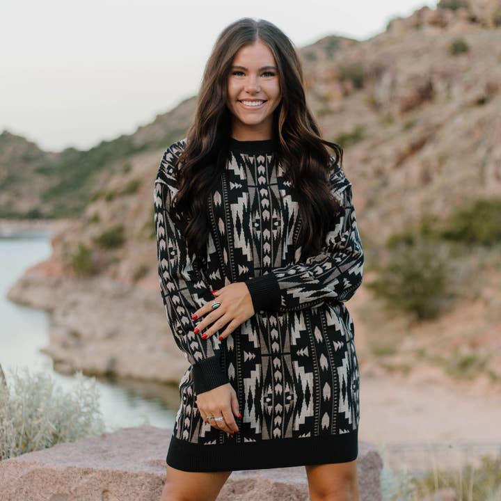 Montana Aztec Sweater dress and other Purchase Wholesale exotic clothes. Free Returns & Net 60 Terms on Faire trending on Faire.