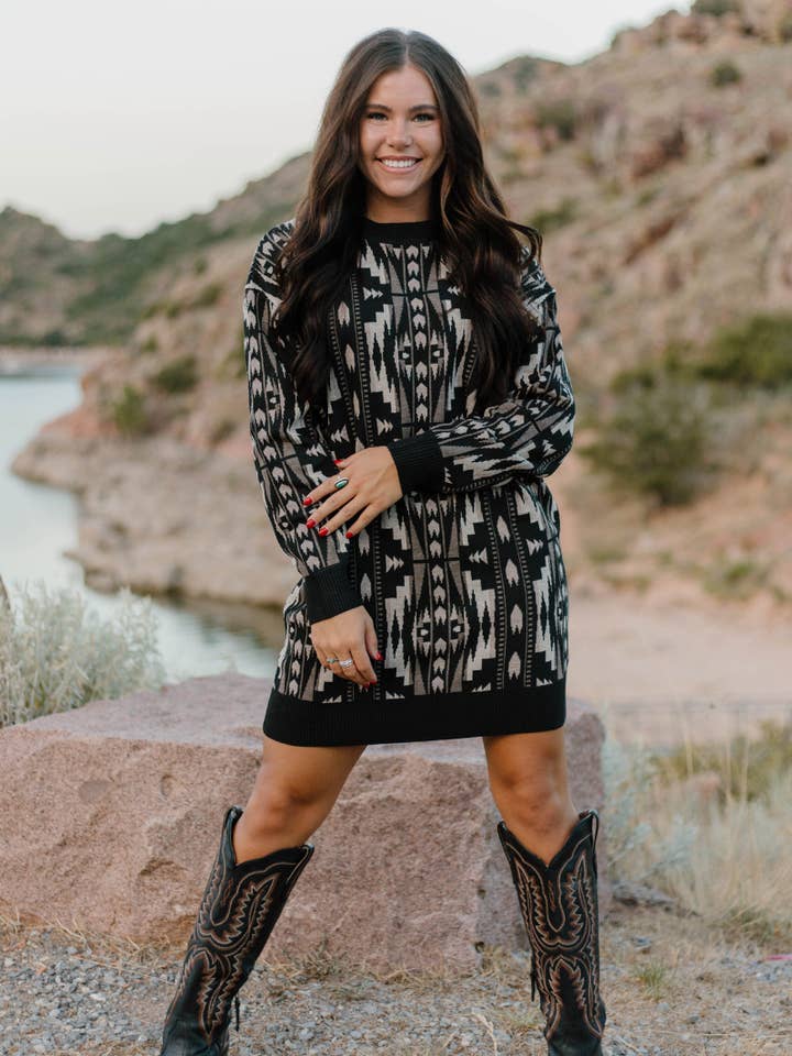 Montana Aztec Sweater dress for wholesale by Sterling Kreek