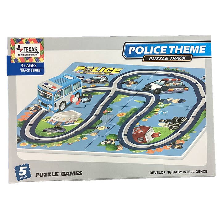Texas Toy Distribution - Wholesale Puzzle - Kids - Fire and Police Puzzle Track Kits with Wind-Up Vehicle