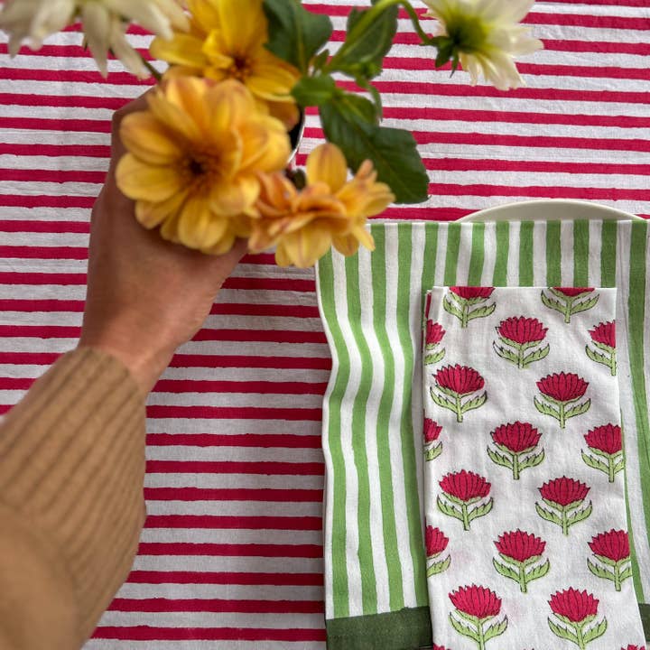 Constance & Denny - Wholesale Tablecloth - NEW RED STRIPE hand block printed tablecloth4