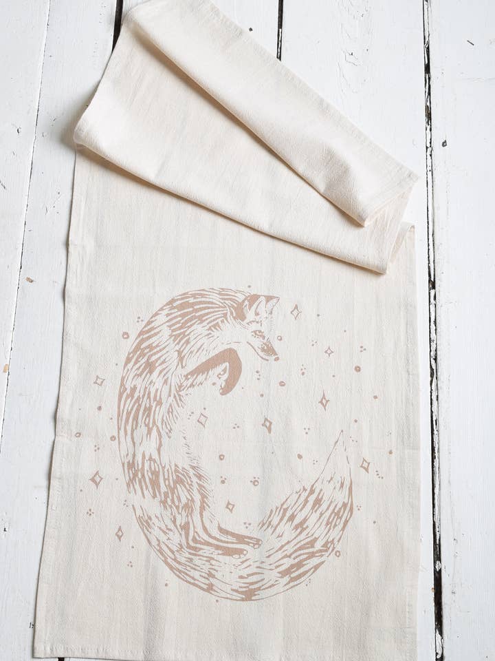 Celestial Fox theedoek van biologisch katoen - Mocha Brown - Foxes voor wholesale door Hearth and Harrow