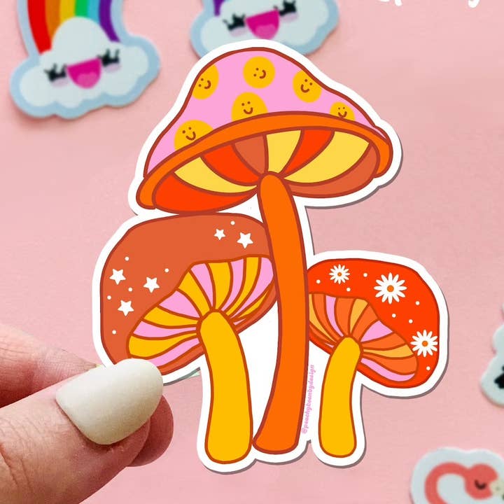 Peachy Keen by Design Co - Wholesale Sticker - STICKER Retro Mushroom Red or Purple0