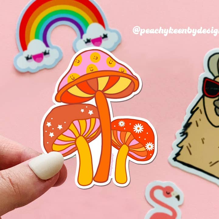 Peachy Keen by Design Co - Wholesale Sticker - STICKER Retro Mushroom Red or Purple