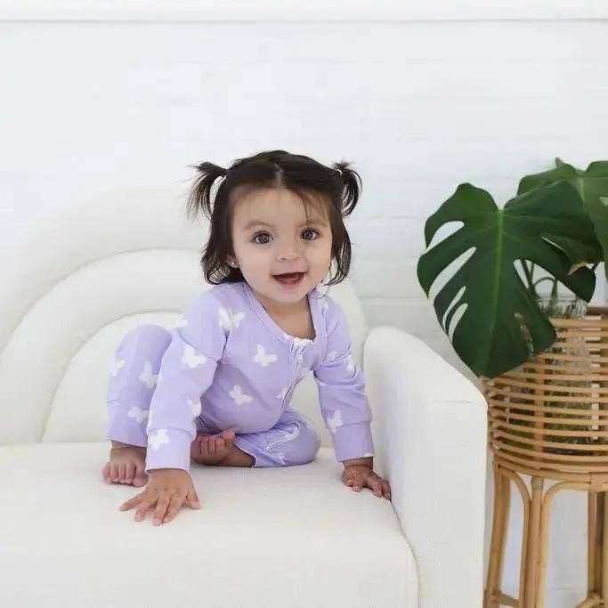 Snuggle Buds - Wholesale Sleepsuit - Baby - Lilac Flutter Zipped Onesie (0–12 Months) – 100% Cotton Muslin Baby Sleepwear6