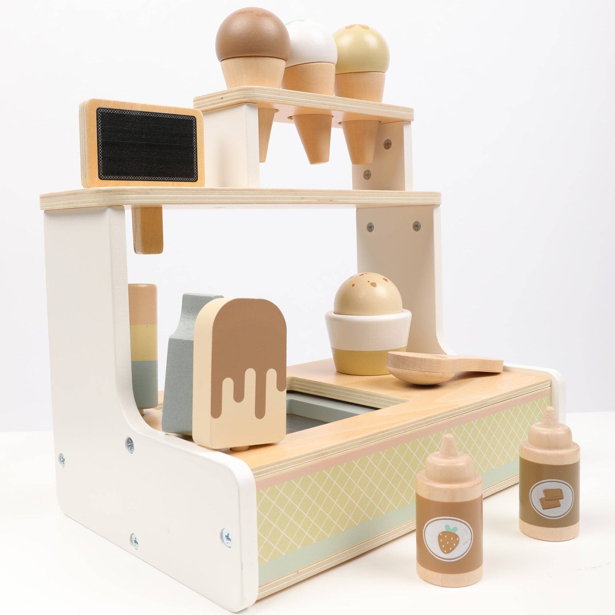 OmaOmaOma! Montessori Educational Wooden Toys for Kids - Wholesale Wood Toy - Kids - Wooden Ice Cream Shop Set - Pretend Play Counter Ages 3+3