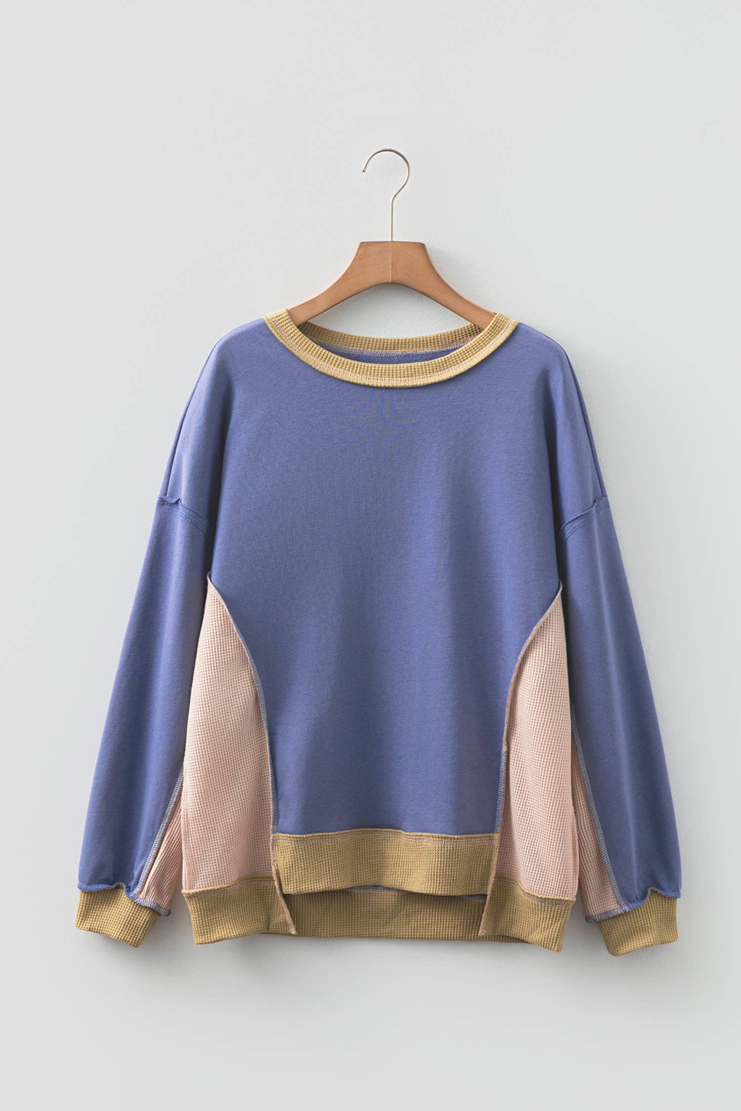 66DISCO - Wholesale Sweatshirt - Women's - 66Block Texture Waffle Patchwork Oversize Sweatshirt(S-4X)7