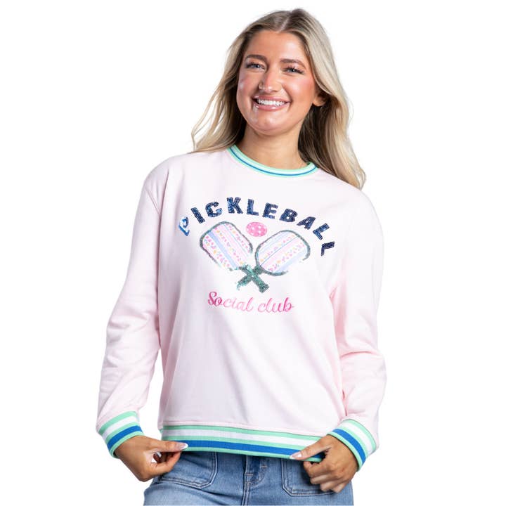 Pickleball Social Club Pink Crew Long Sleeve Sweatshirt for wholesale by Jane Marie