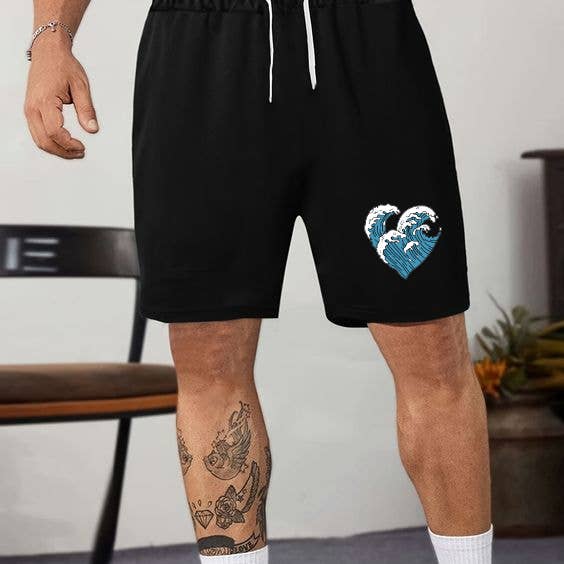 Pantalones cortos de algodón con estampado gráfico Ocean Wave Surfing para hombre para venta al por mayor de novaxau