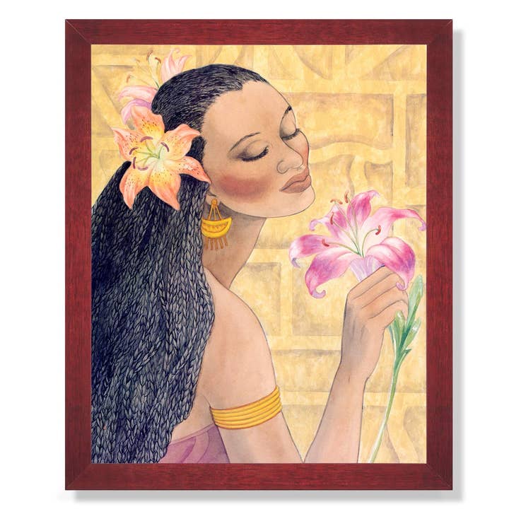 African American Black Flowers and Girl Contemporary Picture Framed Art Print for wholesale by Unlimited Potential LLC