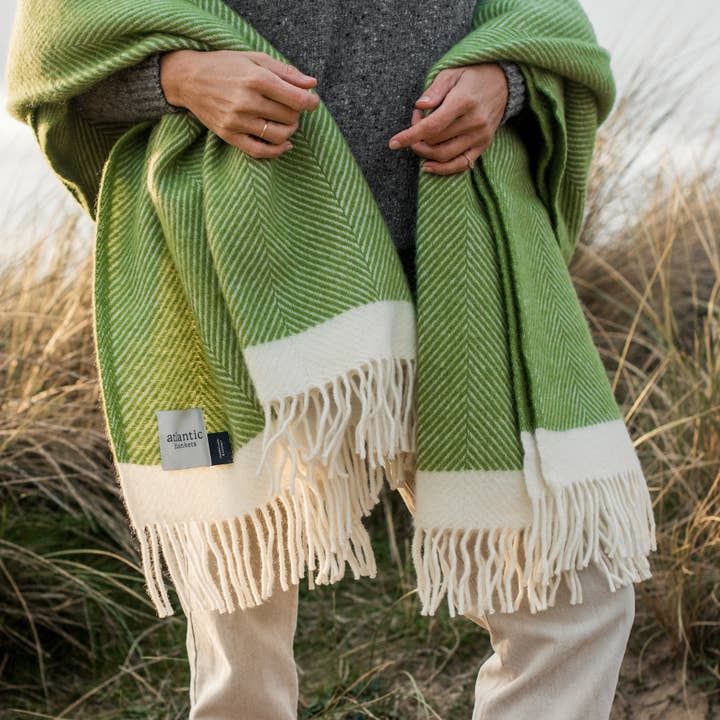 Atlantic Blankets - Wholesale Throw Blanket - Kelp Green Herringbone Wool Blanket
