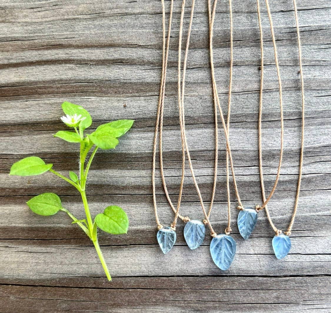 Merelani Designs - Wholesale Pendant/Charm Necklace - Aquamarine Carved Leaf Necklace7