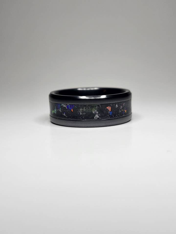 Black Ceramic Ring Opal Amethyst UV Glow for wholesale by Natural Evolution Design