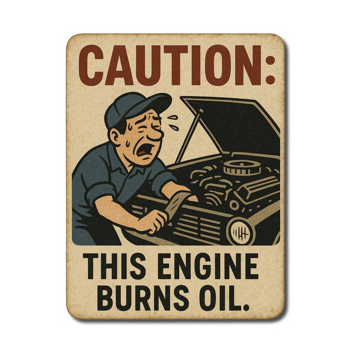 Lyrical River Designs - Wholesale Sticker - Caution this engine burns oil funny car mechanic sticker0