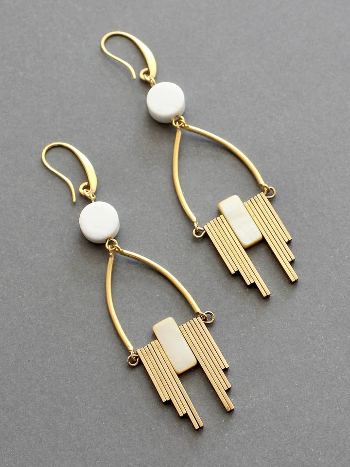 ISLE54 Magnesite and mother-of-pearls Artdeco earrings for wholesale by David Aubrey Jewelry